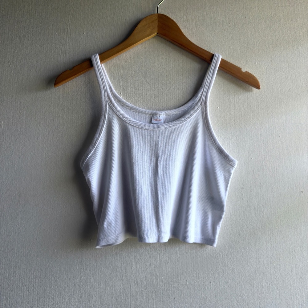 Colsie Ribbed Crop Tank Top Women XL White Scoop Neck Stretch Minimalist Basic